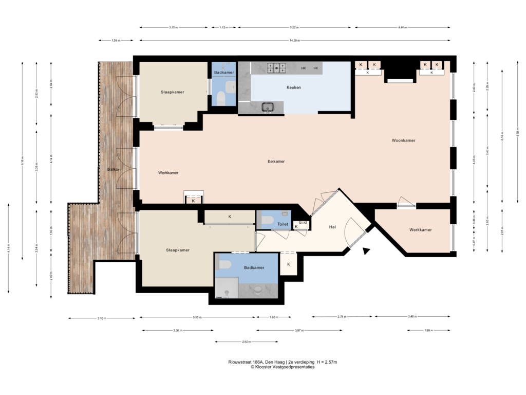 View floorplan of 2e verdieping of Riouwstraat 186-A