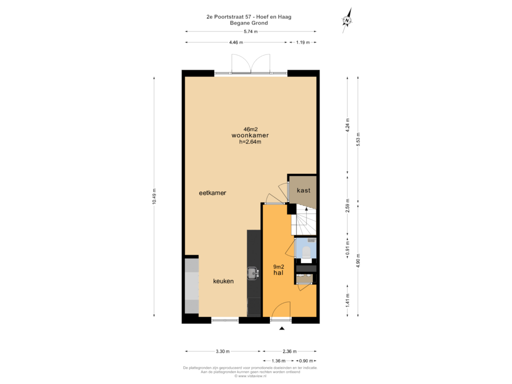 Bekijk plattegrond van BEGANE GROND van 2de Poortstraat 57