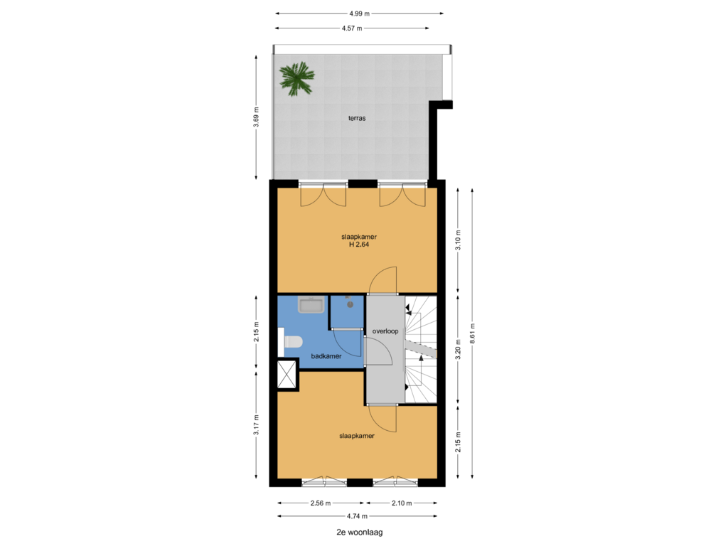 Bekijk plattegrond van 2e woonlaag van Johan de Wittstraat 73