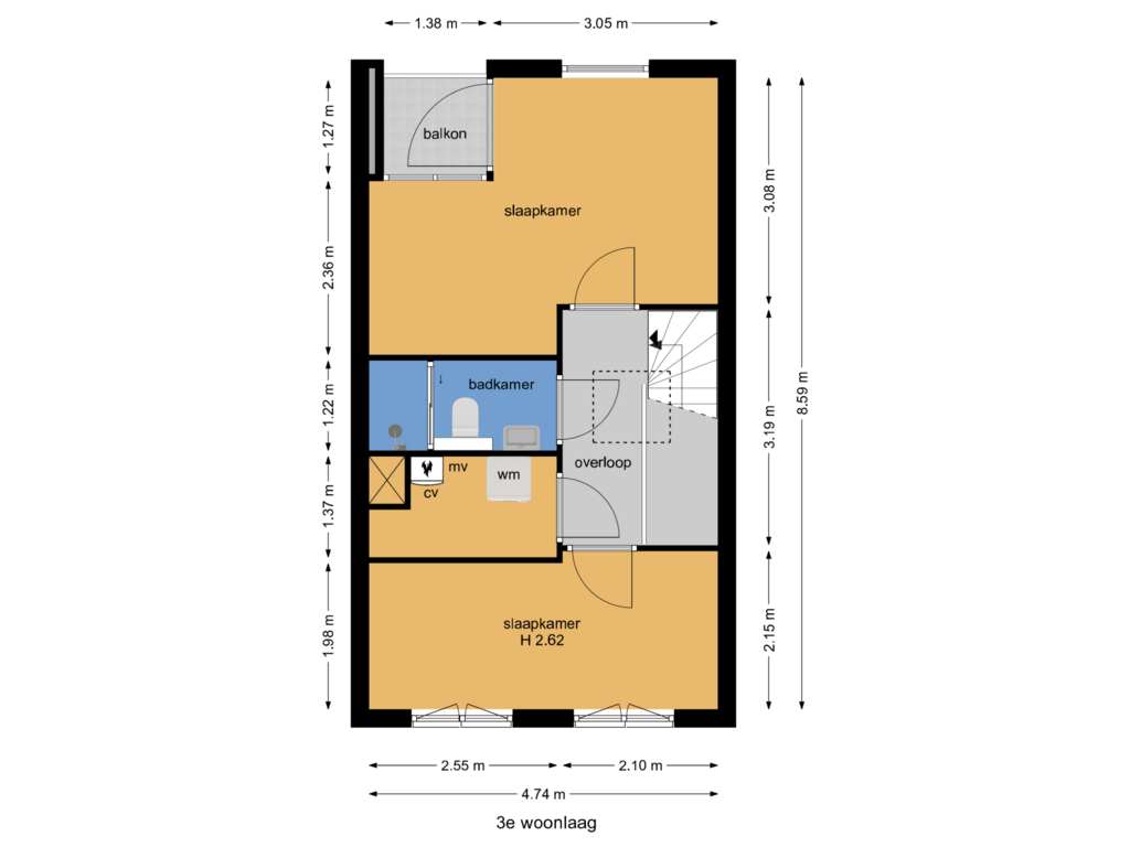 Bekijk plattegrond van 3e woonlaag van Johan de Wittstraat 73