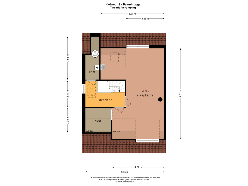 View floorplan of TWEEDE VERDIEPING of Kleiweg 19