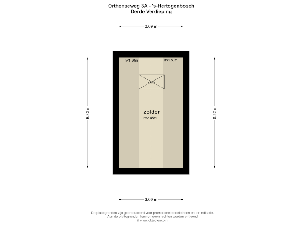 Bekijk plattegrond van Derde Verdieping van Orthenseweg 3-A