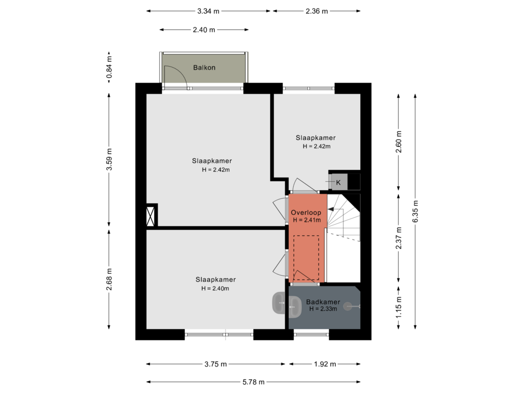 View floorplan of Eerste verdieping of Cabralstraat 19