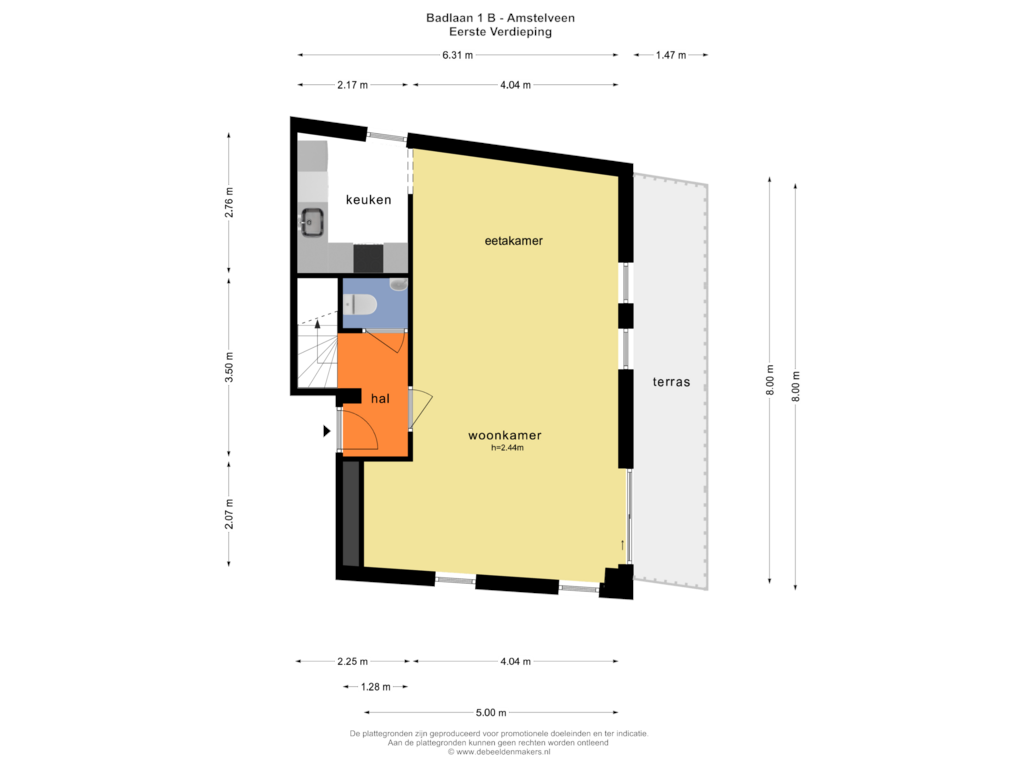 View floorplan of EERSTE VERDIEPING of Badlaan 1-B