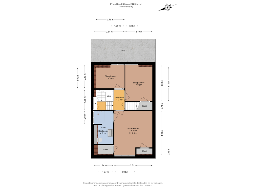 View floorplan of 1e verdieping of Prins Hendriklaan 42