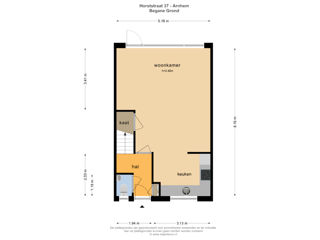 Bekijk plattegrond van BEGANE GROND van Horststraat 37