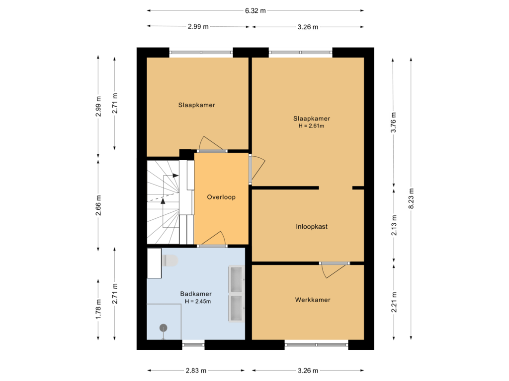 View floorplan of Eerste verdieping of Schiestraat 108