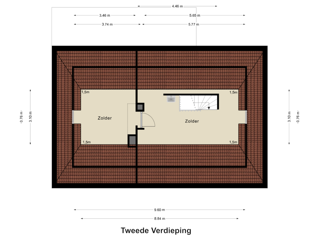 Bekijk plattegrond van Tweede Verdieping van Recollectenstraat 7