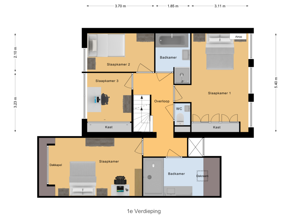 View floorplan of 1e Verdieping of van Loonstraat 9