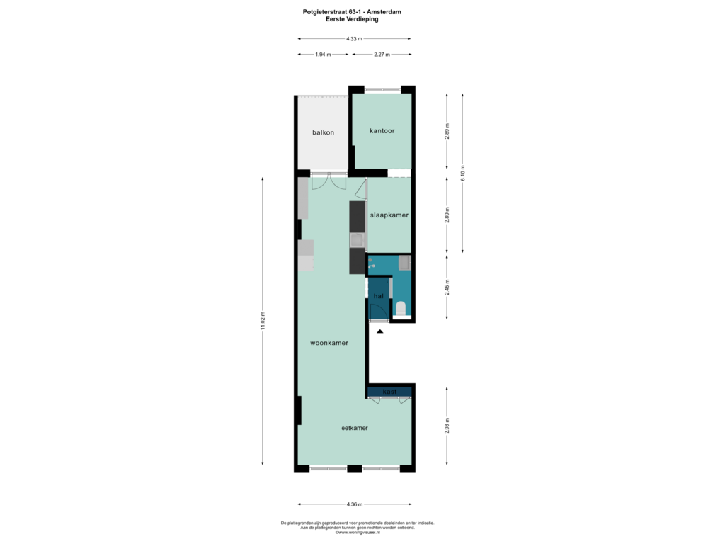 Bekijk plattegrond van EERSTE VERDIEPING van Potgieterstraat 63-1