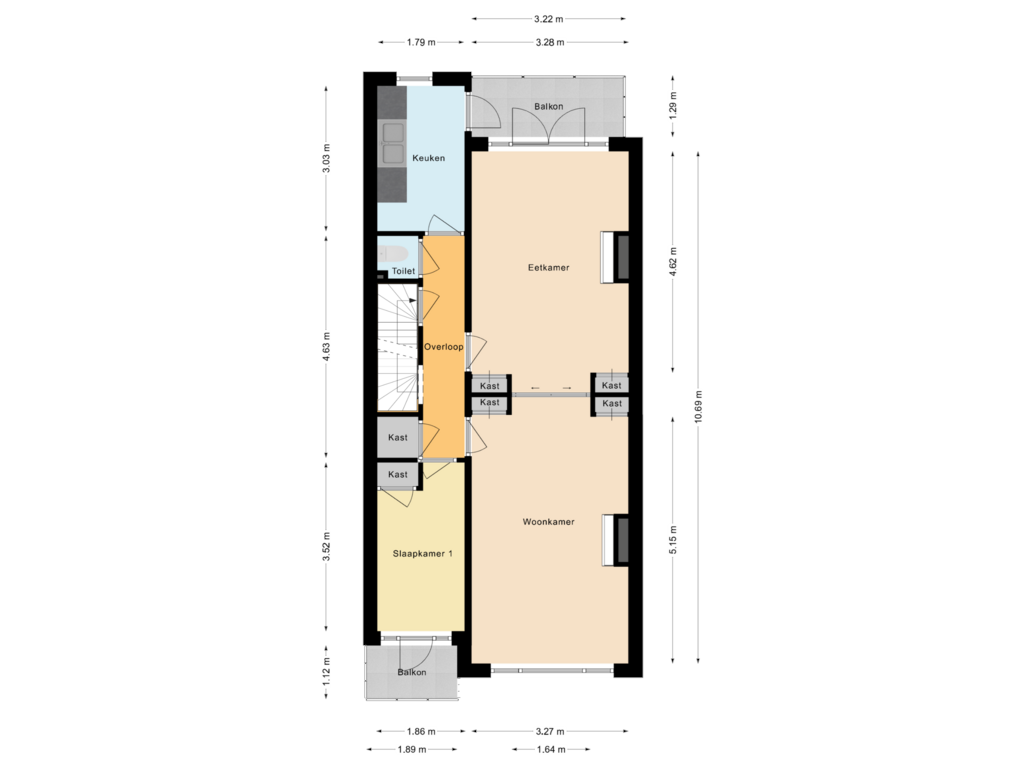 View floorplan of Eerste woonlag of Prins Bernhardkade 27-B