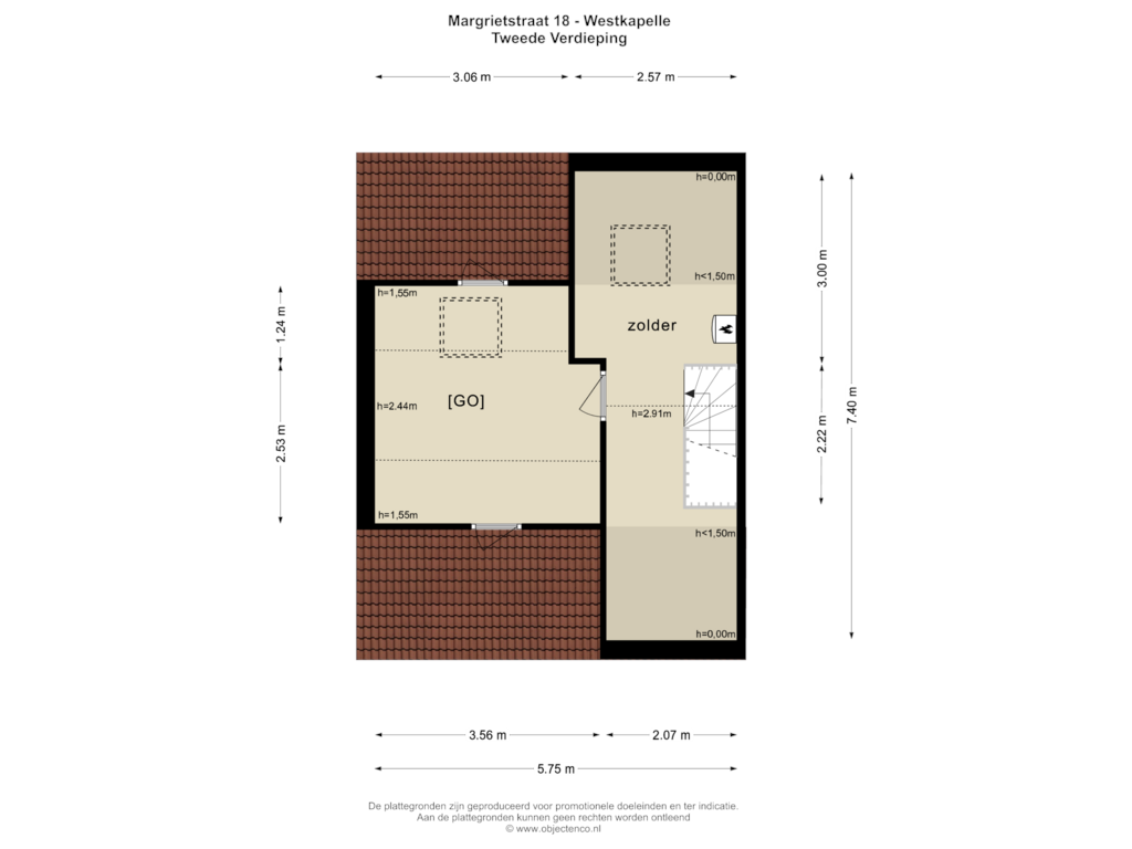 Bekijk plattegrond van TWEEDE VERDIEPING van Margrietstraat 18