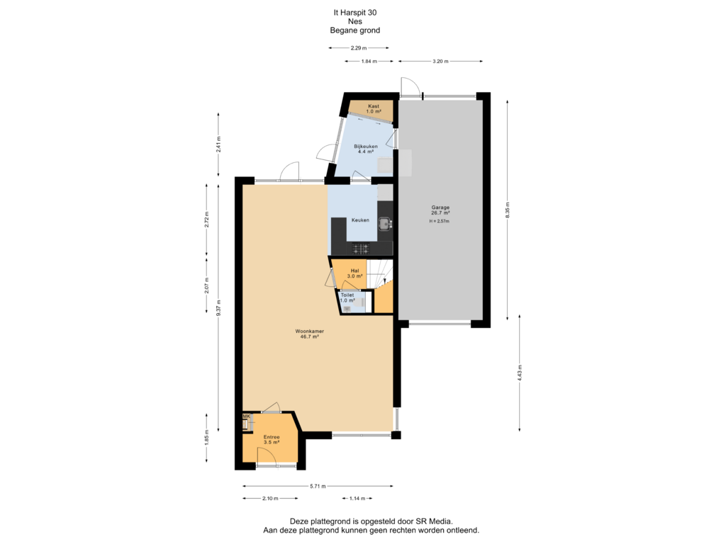 View floorplan of Begane grond of It Harspit 30