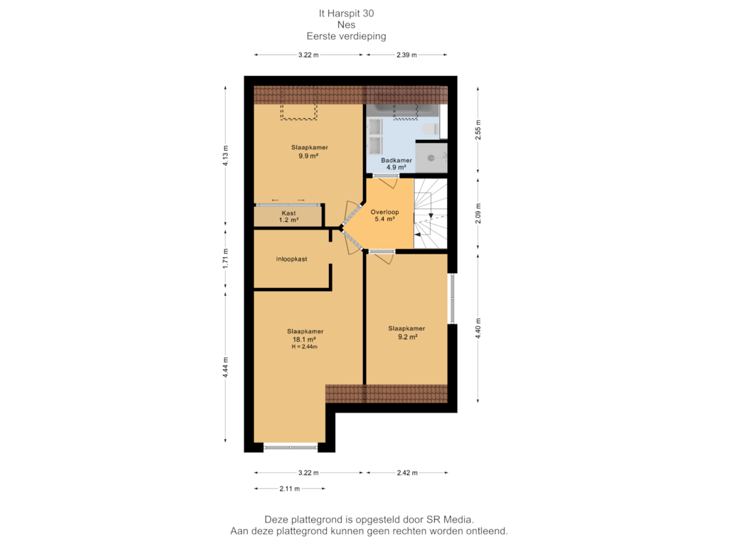 View floorplan of Eerste verdieping of It Harspit 30