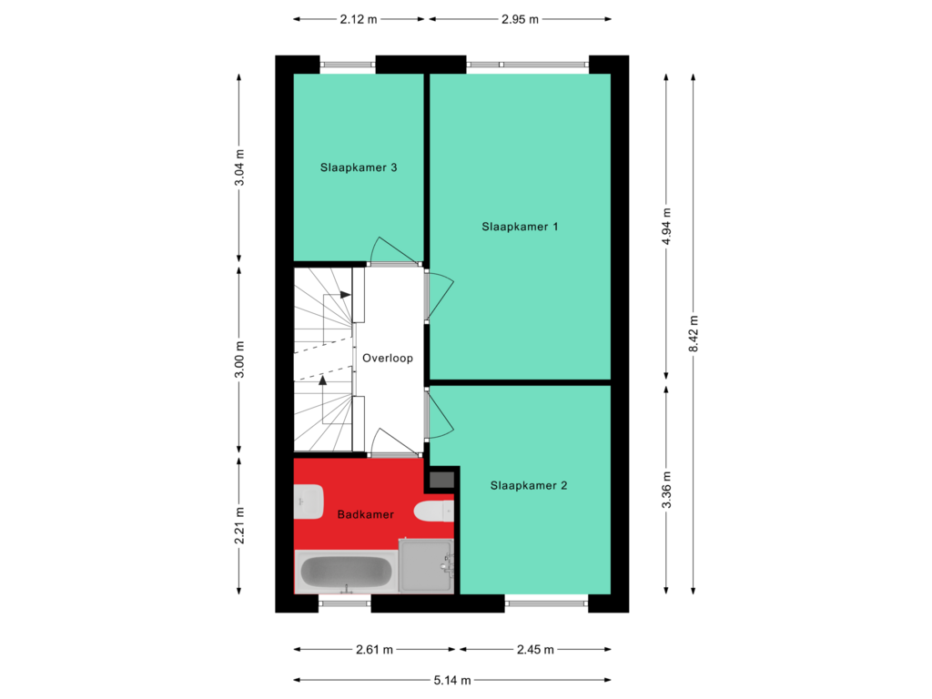 View floorplan of Eerste verdieping of Tweehekkenweg 8