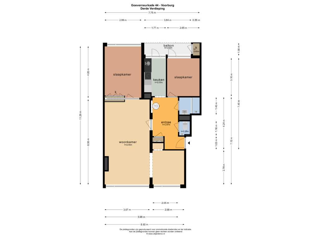 View floorplan of DERDE VERDIEPING of Goeverneurkade 44