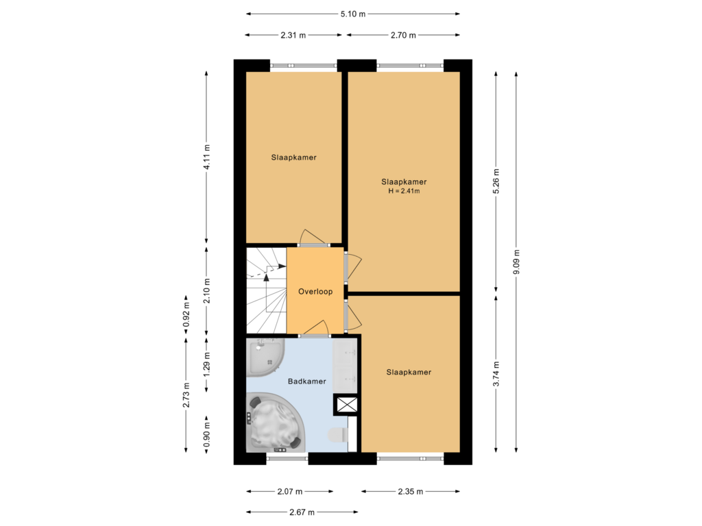 View floorplan of Eerste verdieping of Spakenburglaan 19