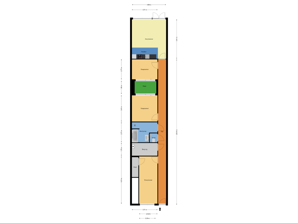 View floorplan of begane grond of Schoonderloostraat 207