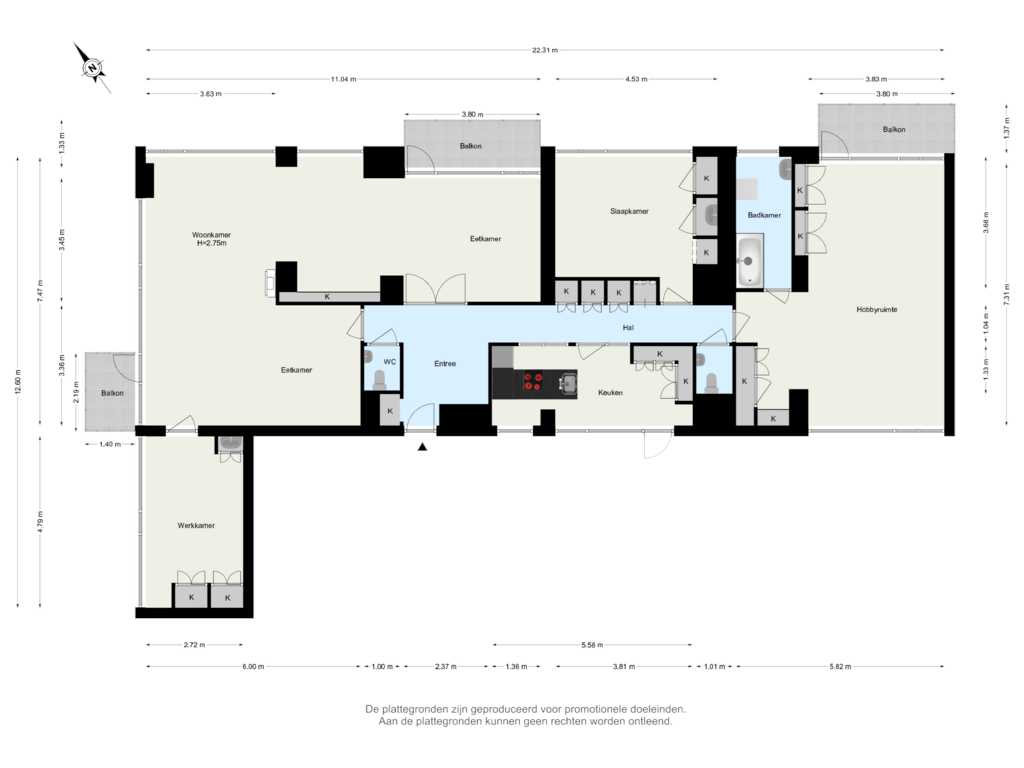 View floorplan of 10e Verdieping of Kralingseweg 161