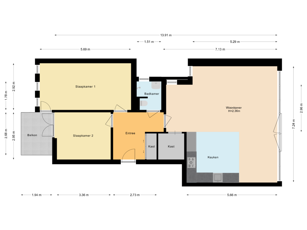 View floorplan of Appartement - Optie of Valkenburgerstraat 190-G