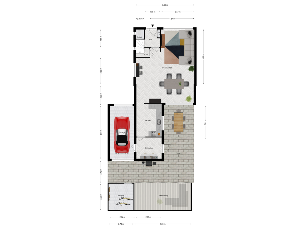 Bekijk plattegrond van Begane grond met tuin van Pater Rommelaan 18