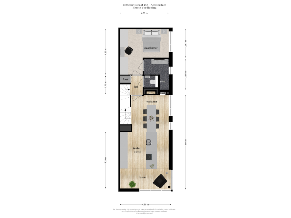 View floorplan of Eerste Verdieping of Bottelarijstraat 198