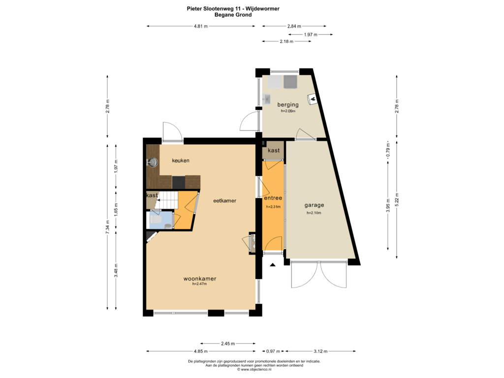 Bekijk plattegrond van BEGANE GROND van Pieter Slootenweg 11