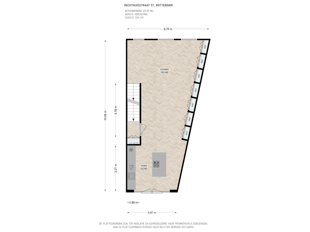 Bekijk plattegrond van 1e verdieping van Rechthuisstraat 37