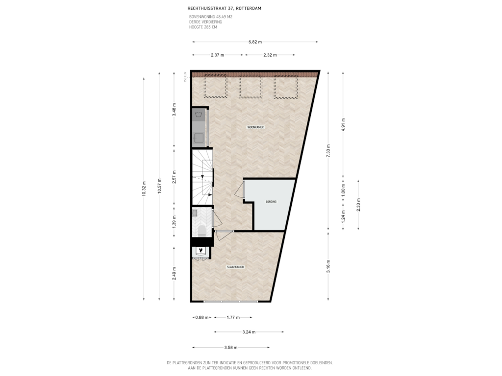 Bekijk plattegrond van 3e verdieping van Rechthuisstraat 37