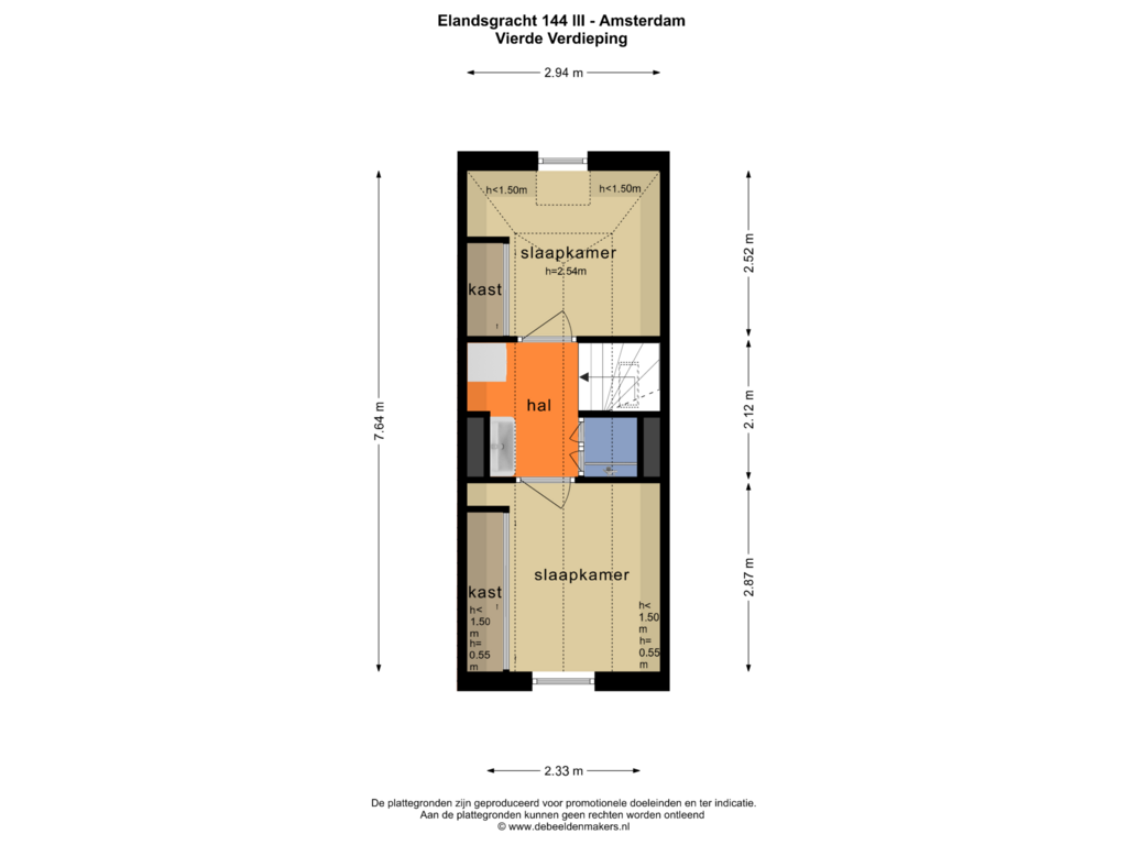 Bekijk plattegrond van VIERDE VERDIEPING van Elandsgracht 144-3