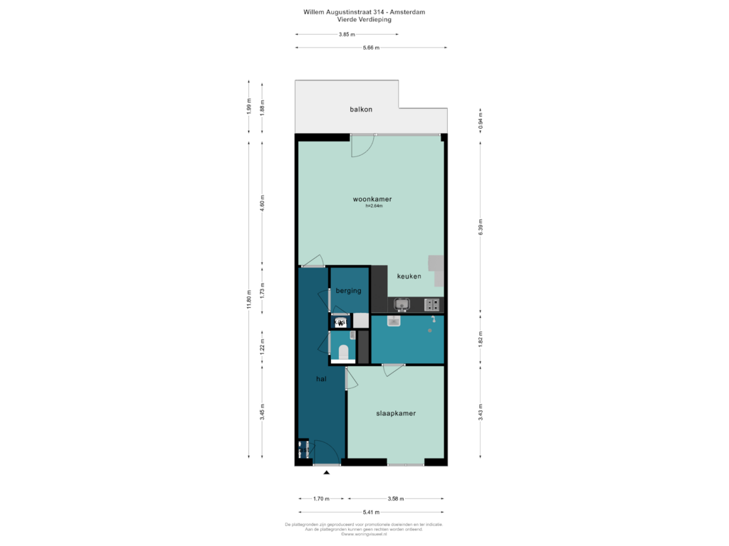 Bekijk plattegrond van VIERDE VERDIEPING van Willem Augustinstraat 314