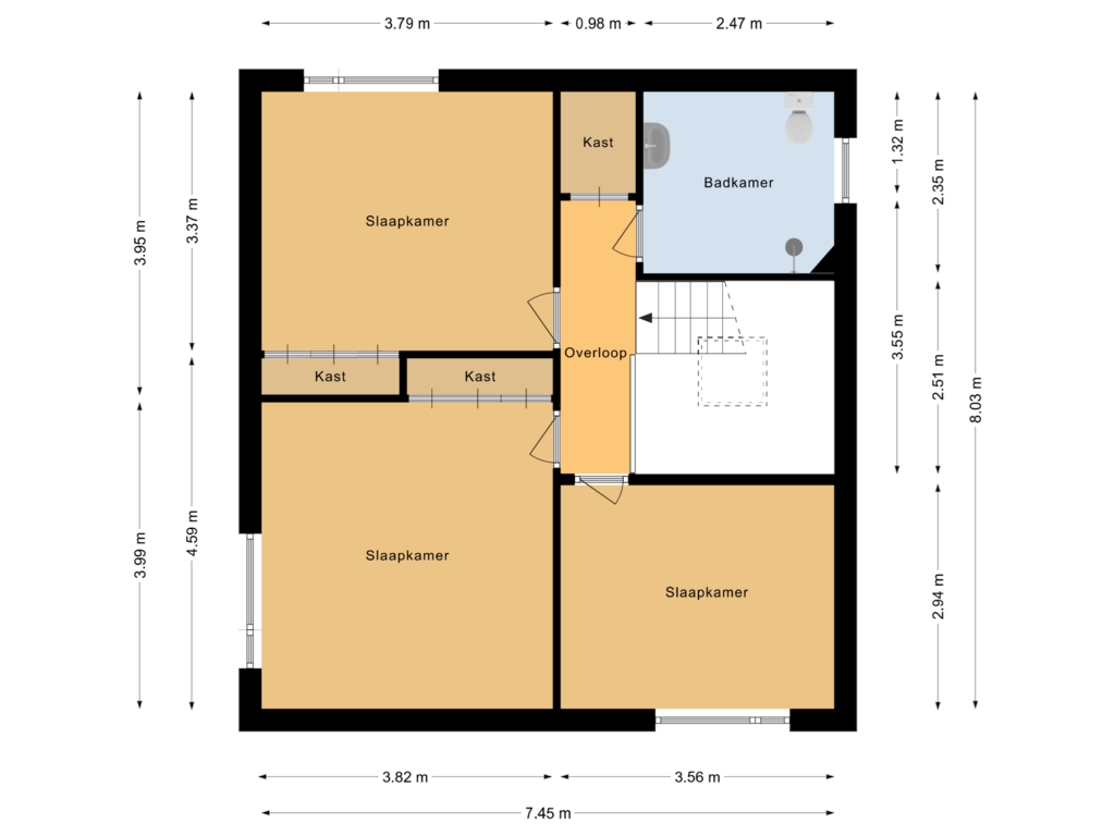 Bekijk plattegrond van Eerste verdieping van Blauwe Vogelweg 3