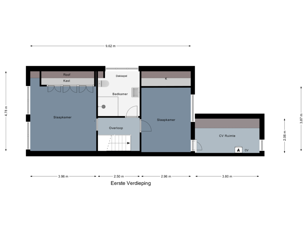 Bekijk plattegrond van Eerste Verdieping van Hantermansstraat 55