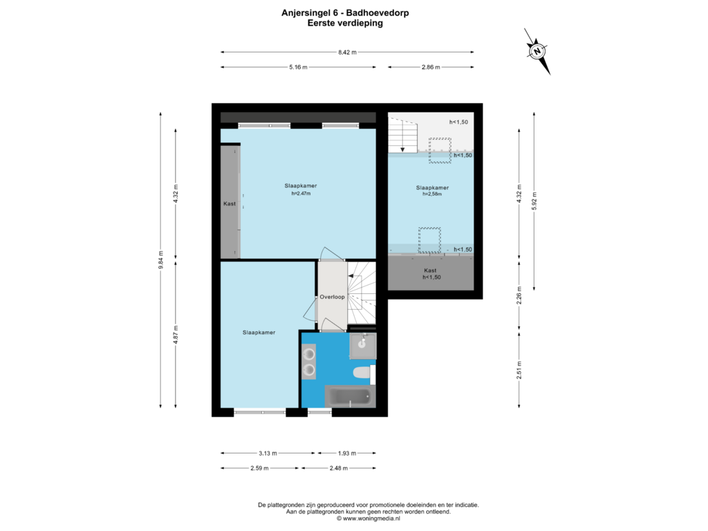 View floorplan of Eerste verdieping of Anjersingel 6