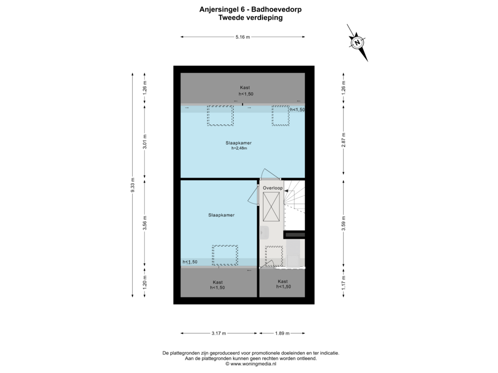 View floorplan of Tweede verdieping of Anjersingel 6