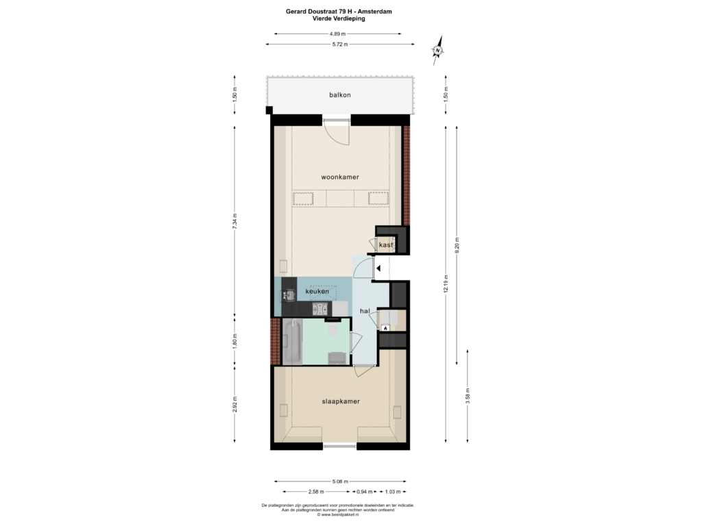 View floorplan of VIERDE VERDIEPING of Gerard Doustraat 79-H