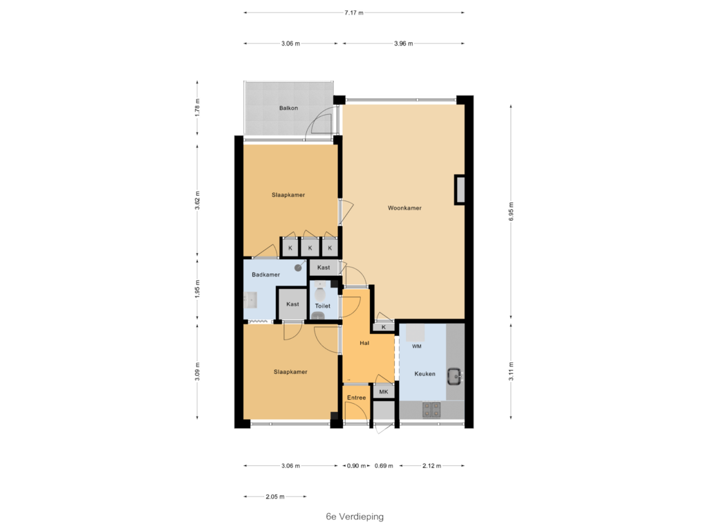 Bekijk plattegrond van 6e Verdieping van Willem Bontekoestraat 35