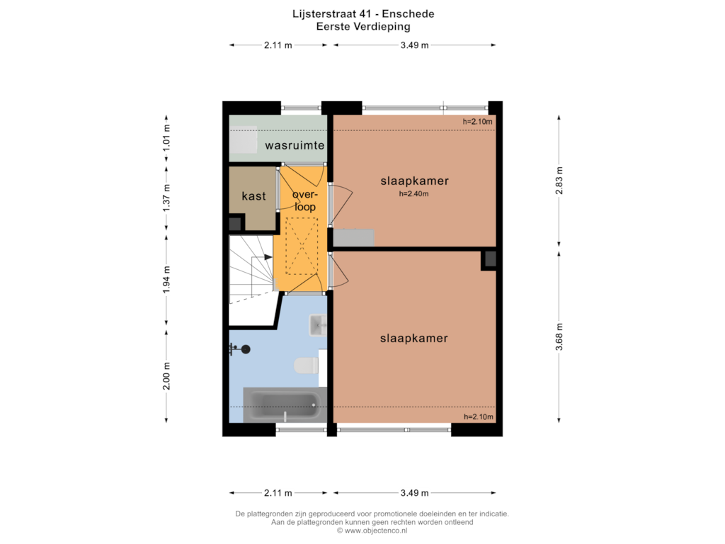 View floorplan of EERSTE VERDIEPING of Lijsterstraat 41