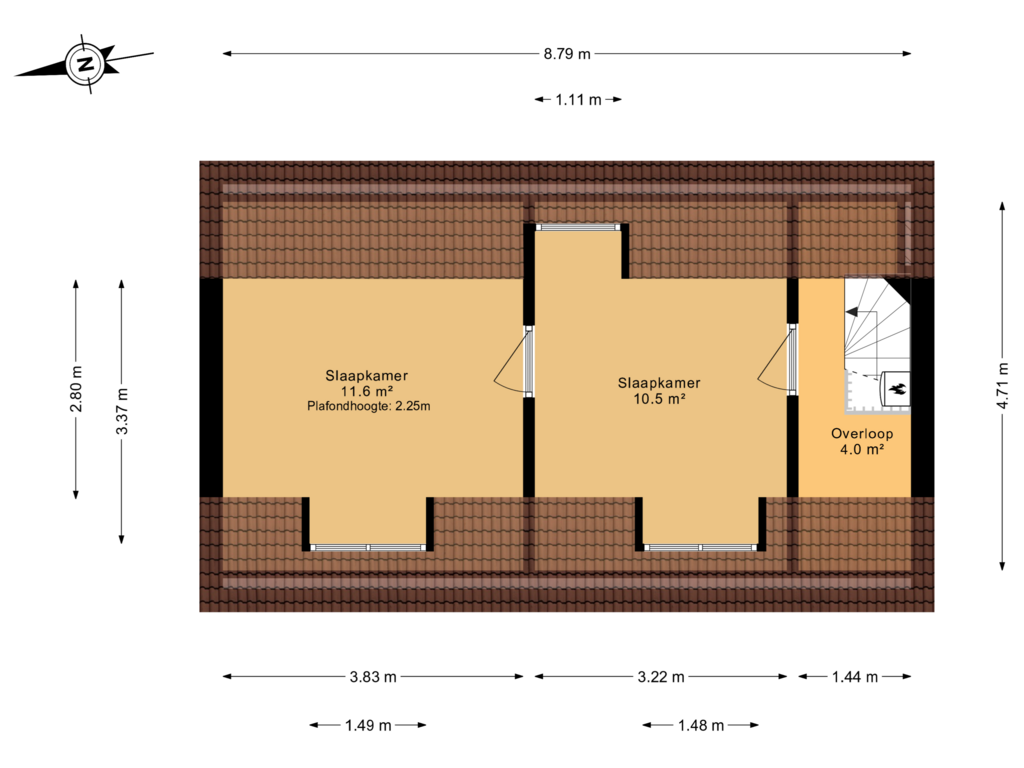 View floorplan of 2e Verdieping		 of Halleystraat 5-B