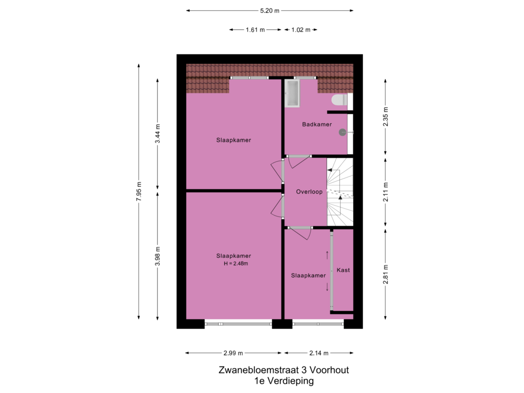 View floorplan of 1e Verdieping of Zwanebloemstraat 3