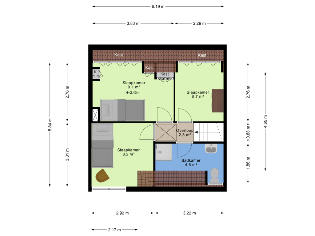 View floorplan of 1e verdieping of Mezenlaan 11