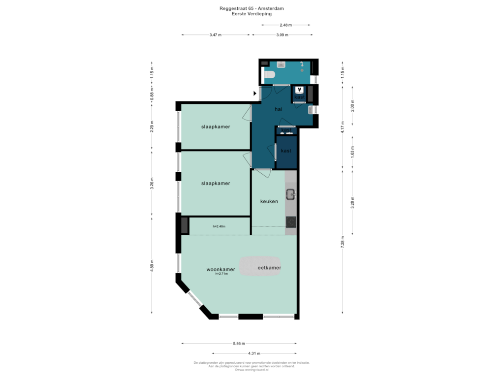 Bekijk plattegrond van EERSTE VERDIEPING van Reggestraat 65