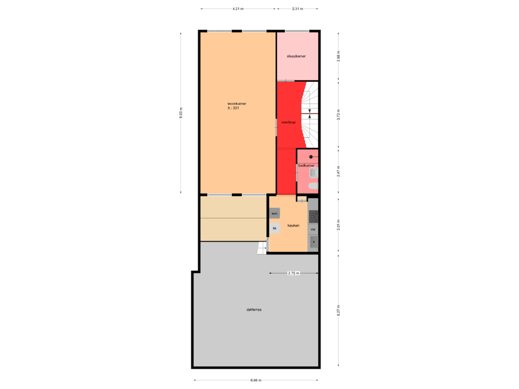 View floorplan of 1e verdieping of Ginnekenweg 144