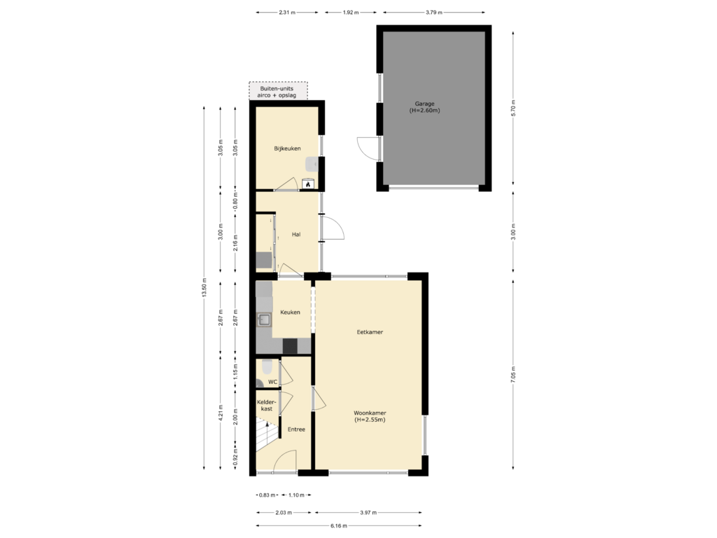 View floorplan of begane grond of Bernhardstraat 7