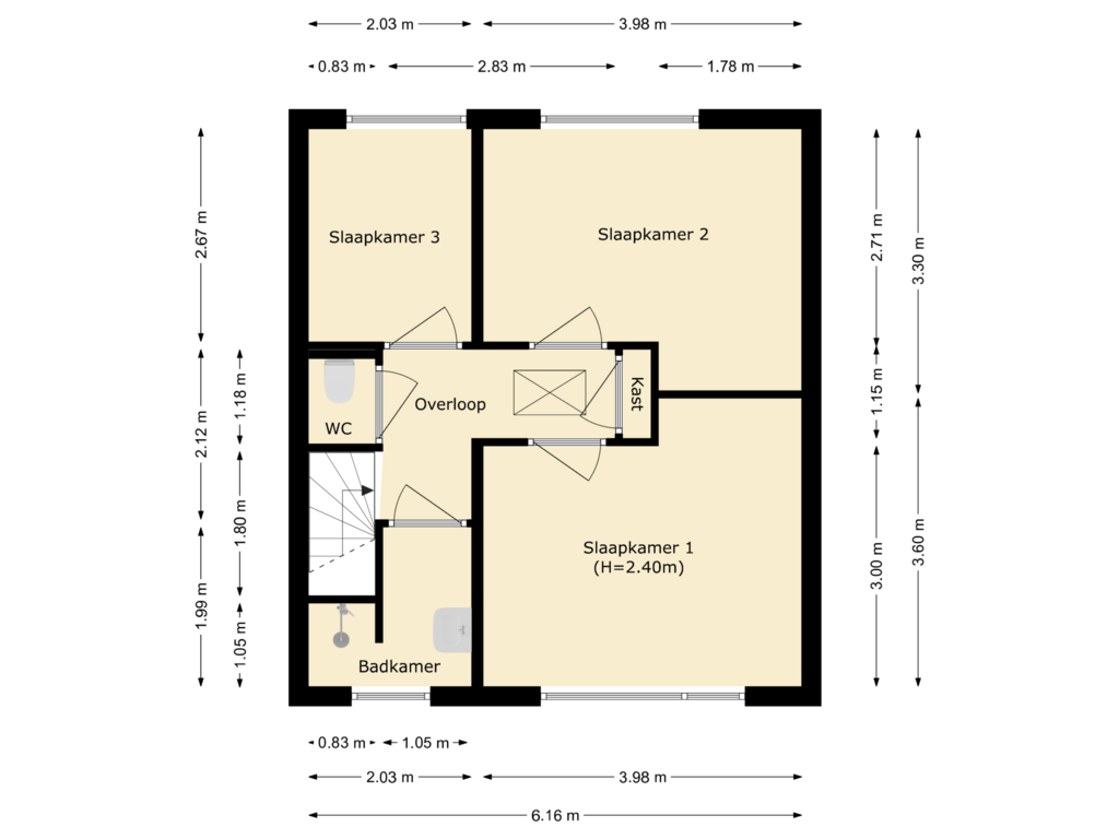 View floorplan of eerste verdieping of Bernhardstraat 7