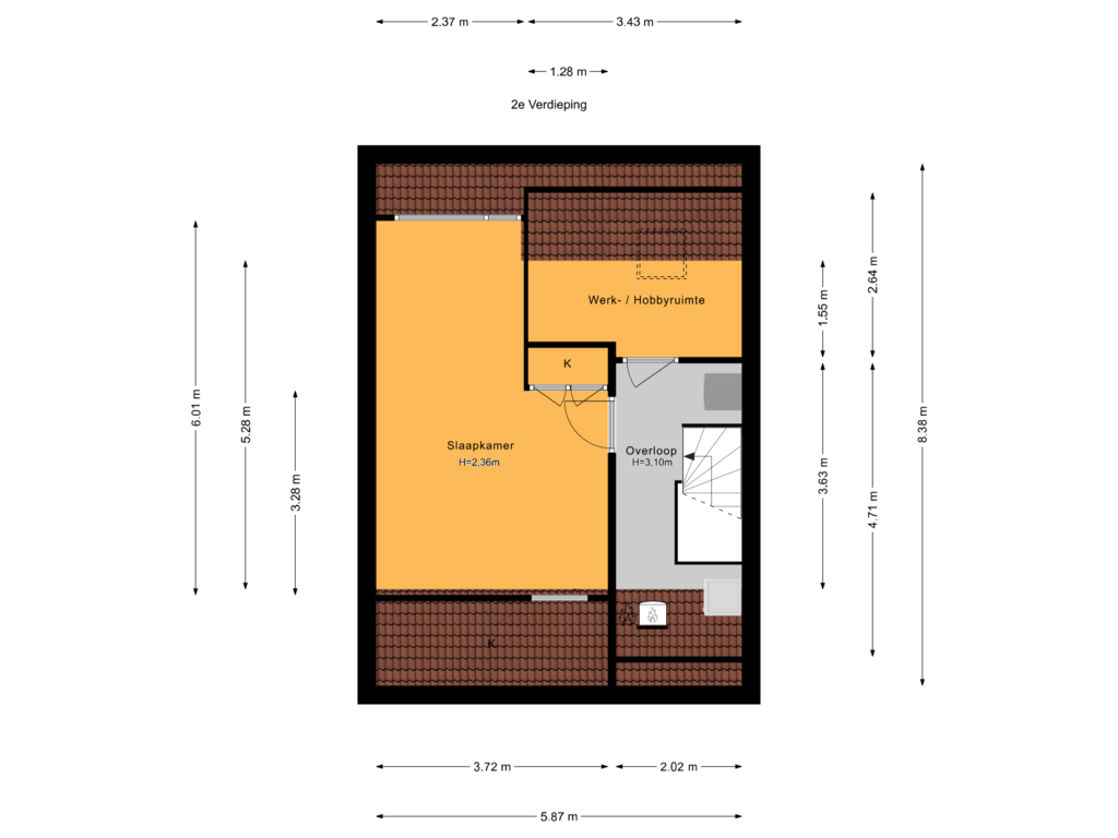 Bekijk plattegrond van 2e Verdieping van Rozenpad 32