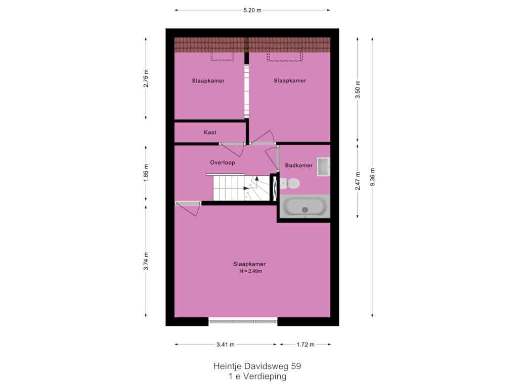 Bekijk plattegrond van 1e Verdieping van Heintje Davidsweg 59