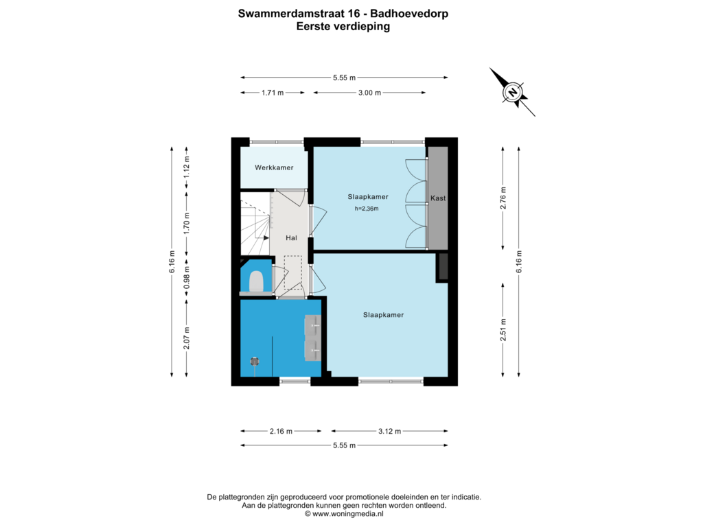 Bekijk plattegrond van Eerste verdieping van Swammerdamstraat 16