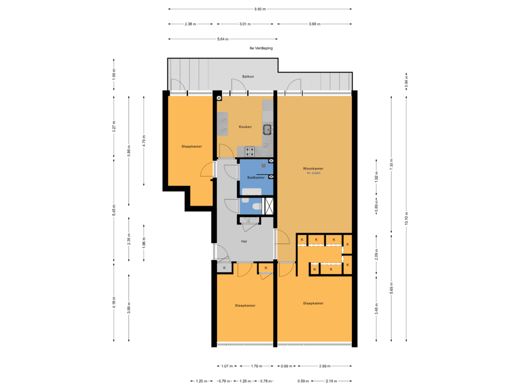 View floorplan of 6e Verdieping of Catharina van Rennesstraat 133