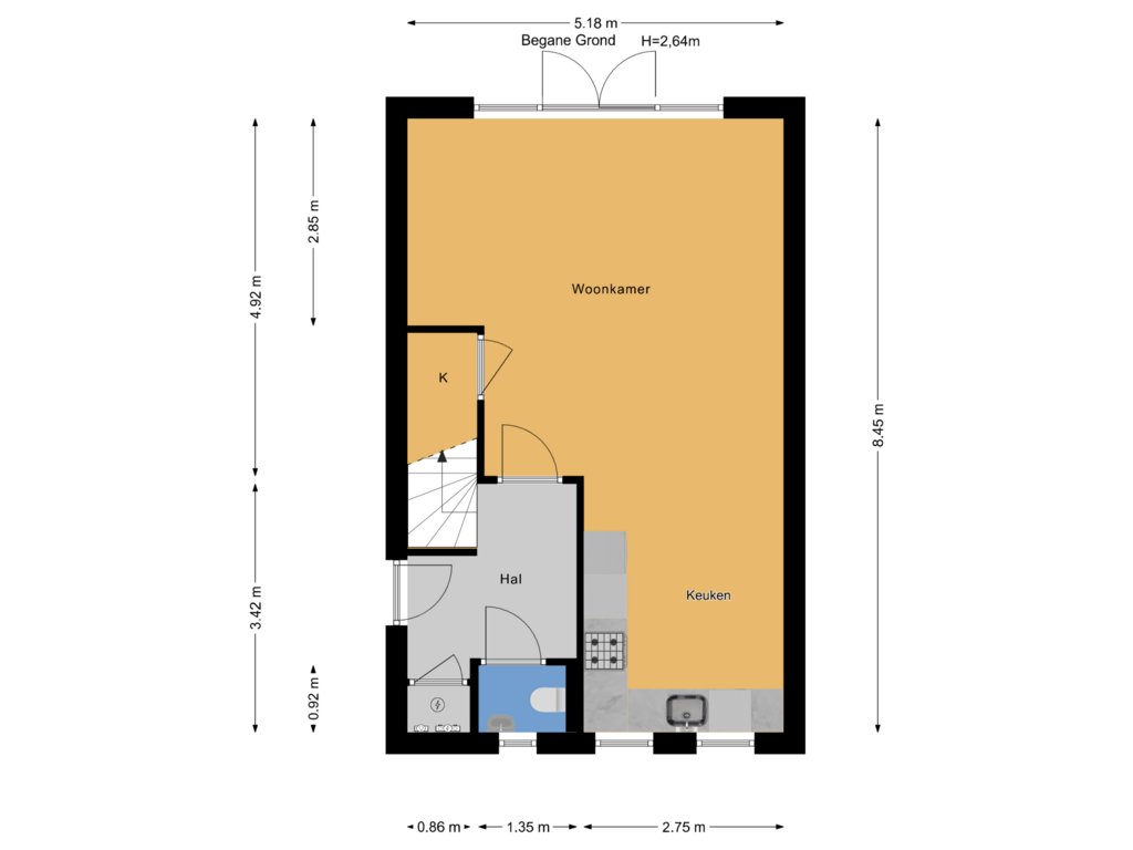 Bekijk plattegrond van Begane Grond van Anna Ruyschstraat 23